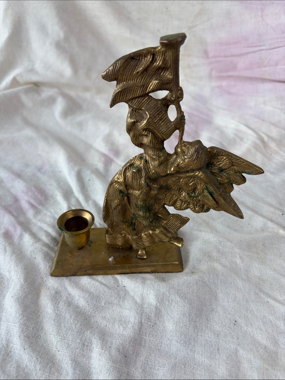 Brass Angel Candle Holder with Flag